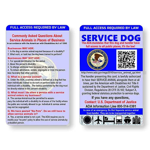 Service Dog Information Card